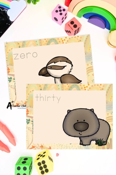 Aussie Animals Math Mats words 0-30 (No Counting) - Trace Font
