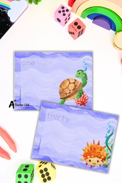 Ocean Animals Math Mats words 0-30 (No Counting) - Trace Font