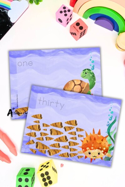 Ocean Animals Math Mats words 0-30 (Counting) - Trace Font