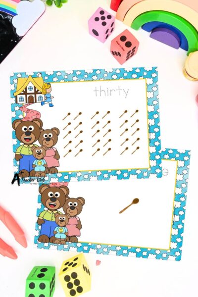 3 Bears Math Mats Number Names 0-30 (Counting)- Trace Font