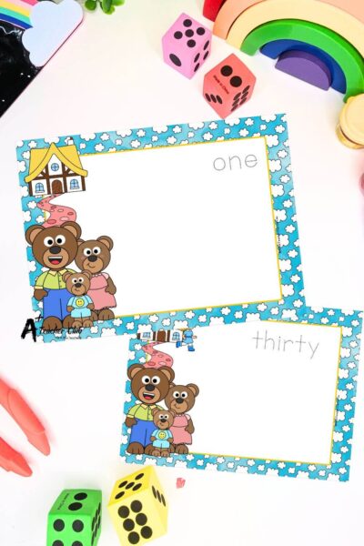 3 Bears Math Mats Number Names 0-30 (No Counting)- Trace Font