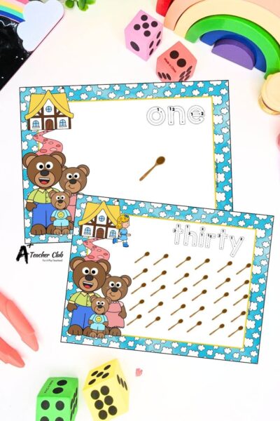 3 Bears Math Mats Number Names 0-30 (Counting) - Letter Font