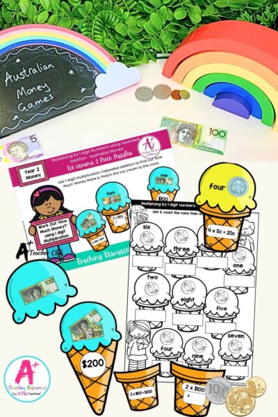 Calculating Money Coins & Notes - Multiplication Ice Cream Puzzles