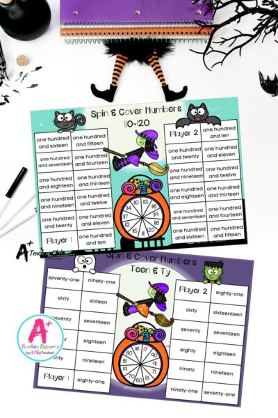 Halloween Number Sense Spinner Games 0-120 - Matching Digits & Words