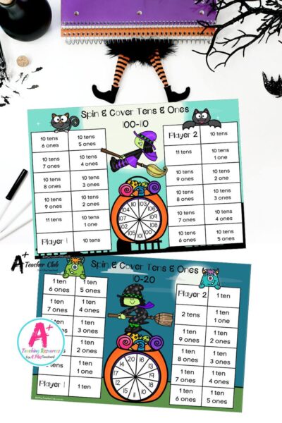 Halloween Number Sense Spinner Games 0-120 – Partitioning Tens & Ones (Words)