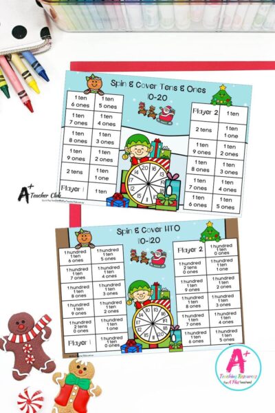 Christmas Number Sense Spinner Games 0-120 - tens & ones (words)