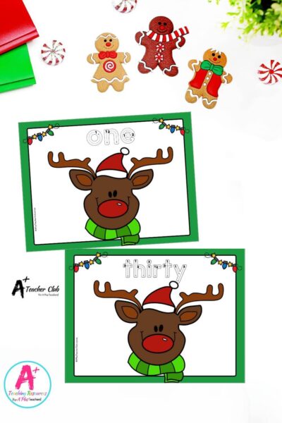 Reindeer Math Mats Number Names 0-30 (No Counting) - Letter Font