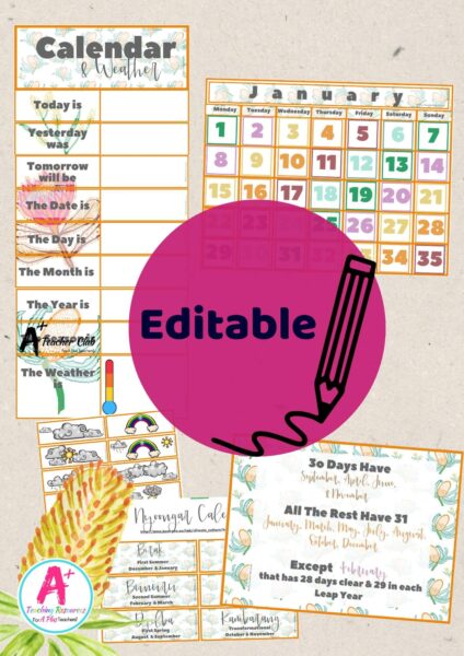 Indigenous Art Floral Decoration Class Weather & Calendar Charts Editable