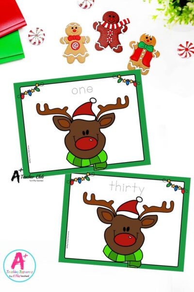 Reindeer Math Mats Number Names 0-30 (No Counting) - Trace Font