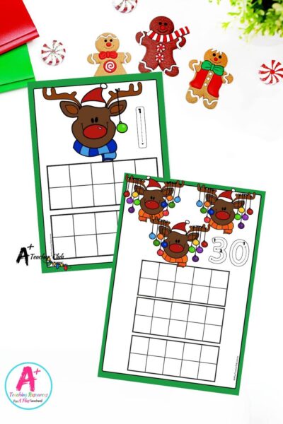 Reindeer Math Mats Digits 0-30 Ten Frames (Empty) – Letter Font