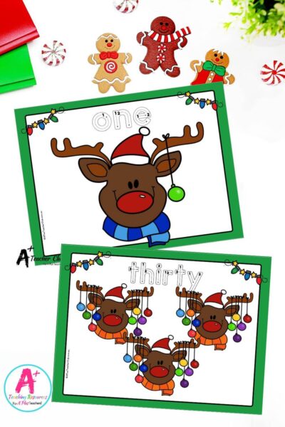 Reindeer Math Mats Number Names 0-30 (Counting) - Letter Font