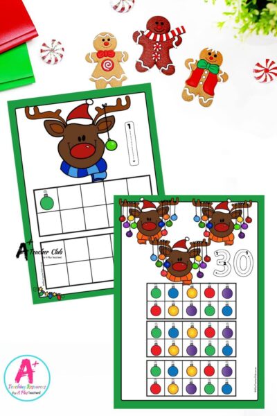 Reindeer Math Mats Digits 0-30 Ten Frames (Filled) - Letter Font