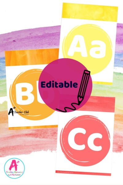 Rainbow Colours Literacy Decor A-Z (flash card style) Editable