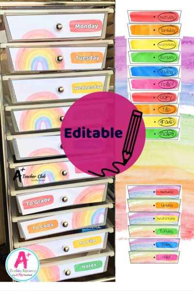 Rainbow Colours Decor Teacher Trolly Labels Editable