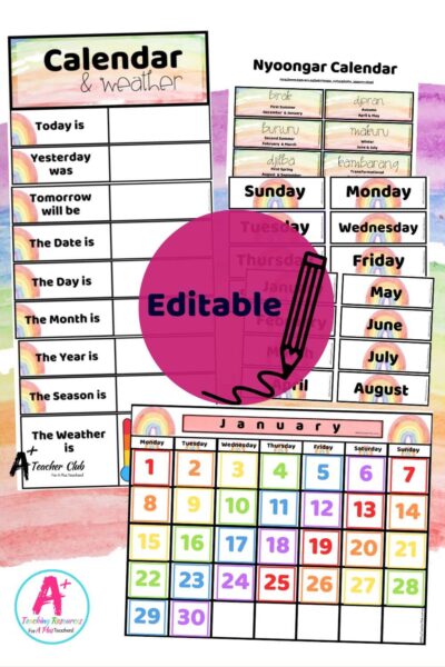 Rainbow Colours Decor Class Weather & Calendar Charts (Editable)