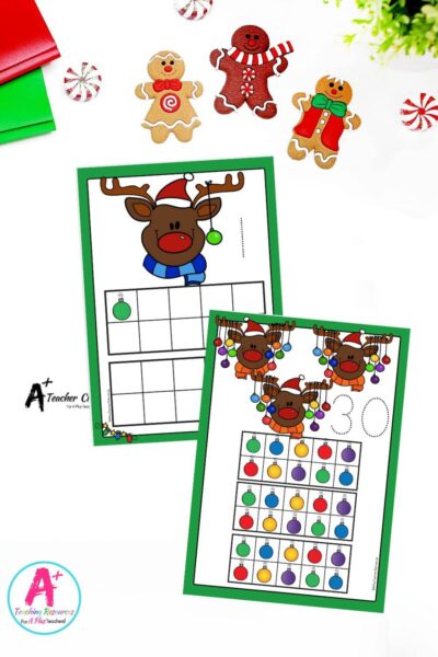 Reindeer Math Mats Digits 0-30 Ten Frames (Filled) - Trace Font