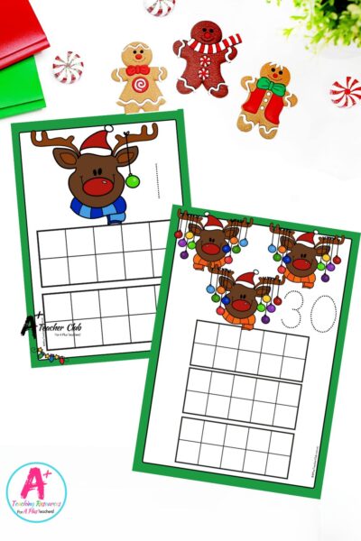 Reindeer Math Mats Digits 0-30 Ten Frames (Empty) – Trace Font