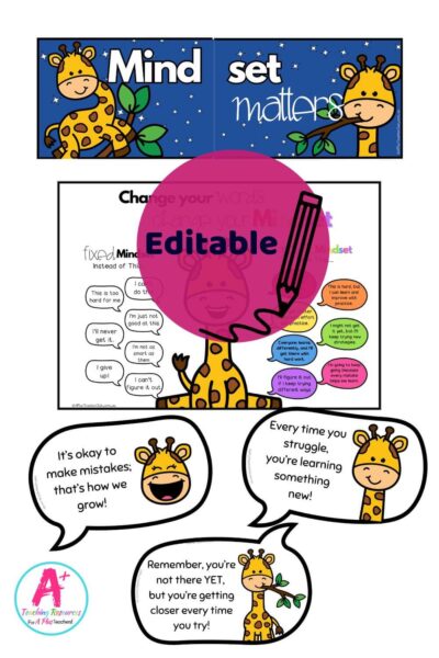 Back To School Growth Mindset Display – Giraffes Can't Dance Theme Editable