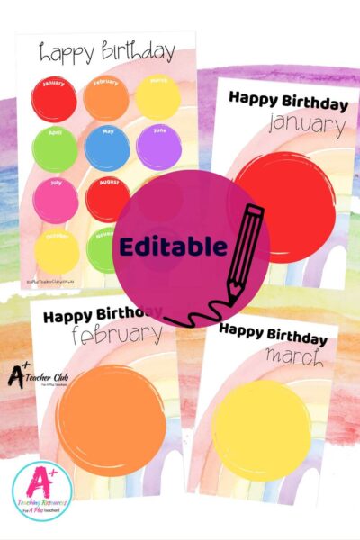 Rainbow Colours Decor Basic Birthday Chart Editable