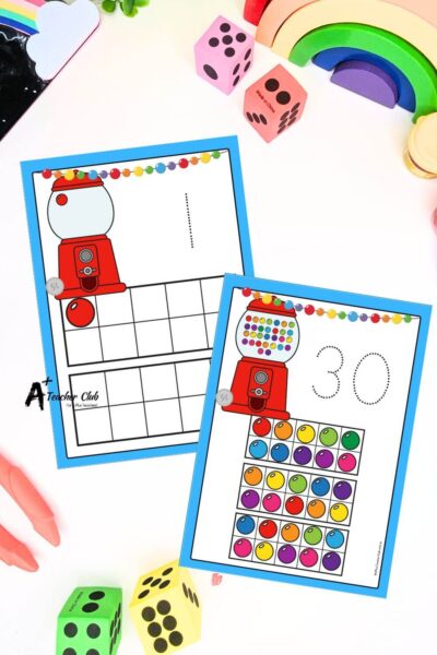 Gumball Math Mats digits 0-30 Ten frames (Filled) - Trace font