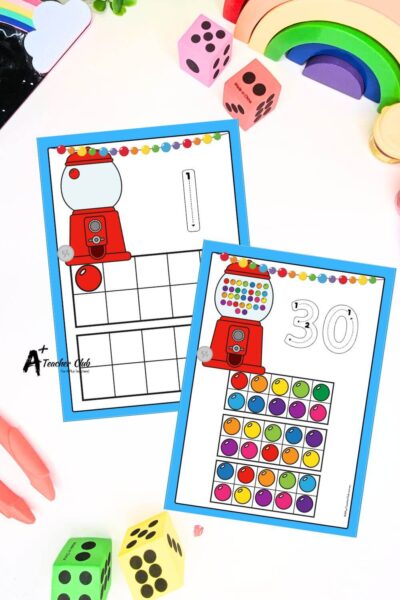 Gumball Math Mats digits 0-30 Ten frames (Filled) - Letter font