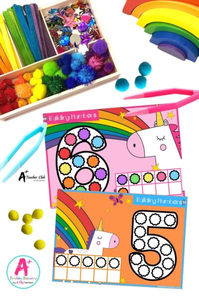 Fine Motor Pom Poms 0-30 Filled Ten Frames – Unicorns