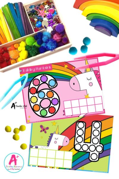 Fine Motor Pom Poms 0-30 Empty Ten Frames – Unicorns