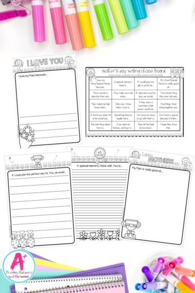 Mothers Day Writing Templates – B&W Version