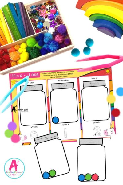 Fine Motor Pom Pom Jars Number Before & After 0-30