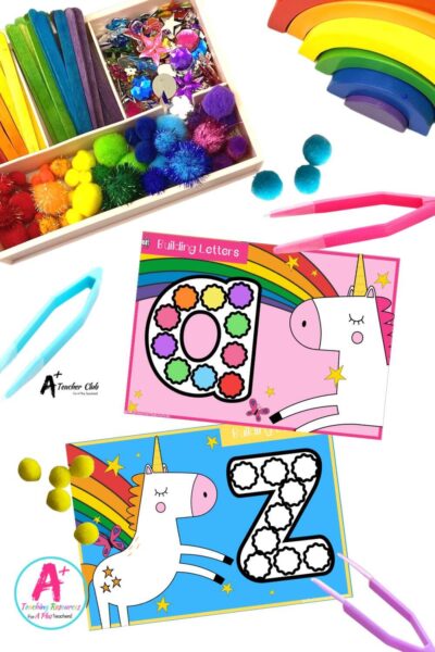 Fine Motor Pom Poms Build Lower Case Letters – Unicorns