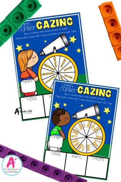 Teen Numbers – Spin & Build 1 More & 1 Less Mats – Star Gazing Theme